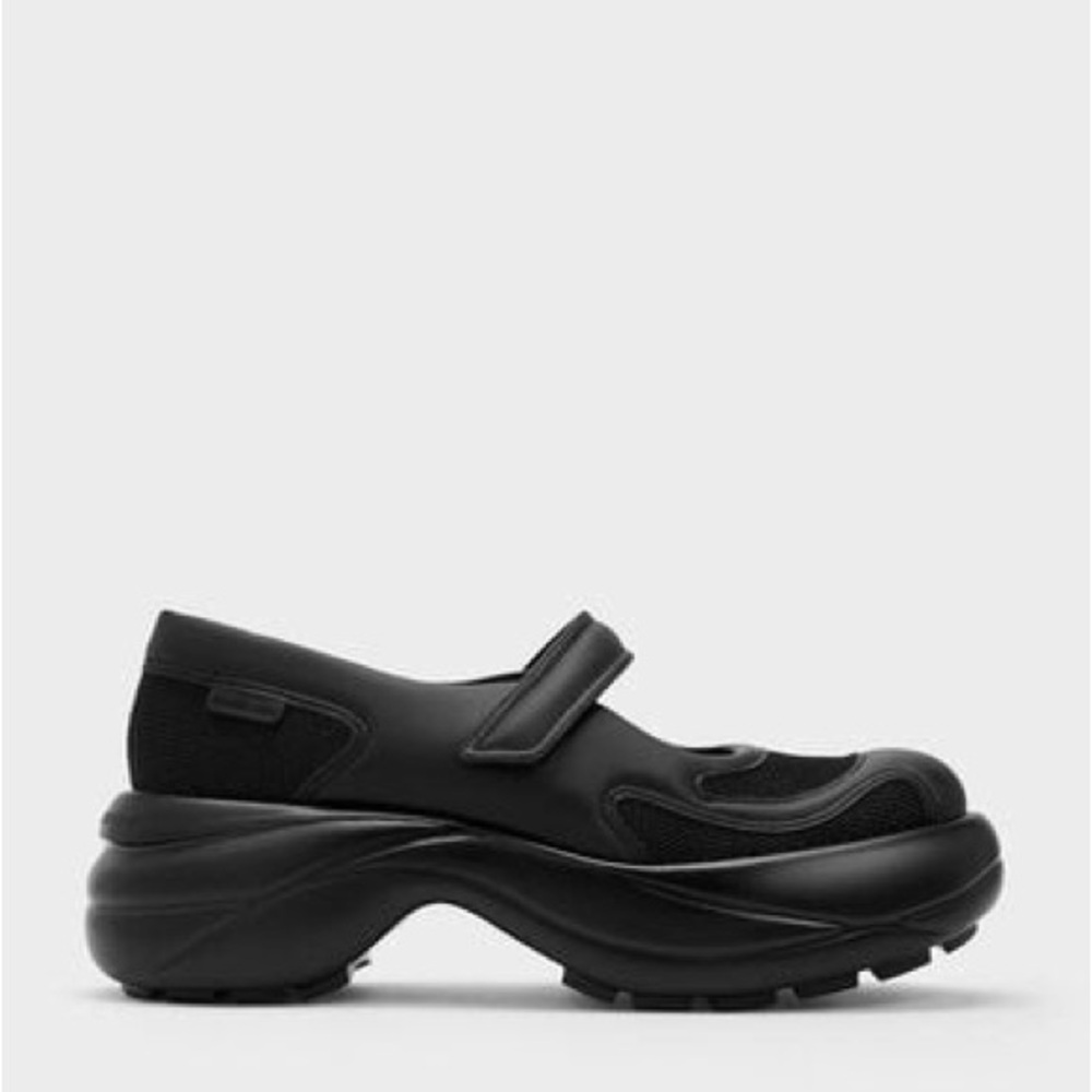 Charles & Keith Black Platform Mary Jane Sneakers